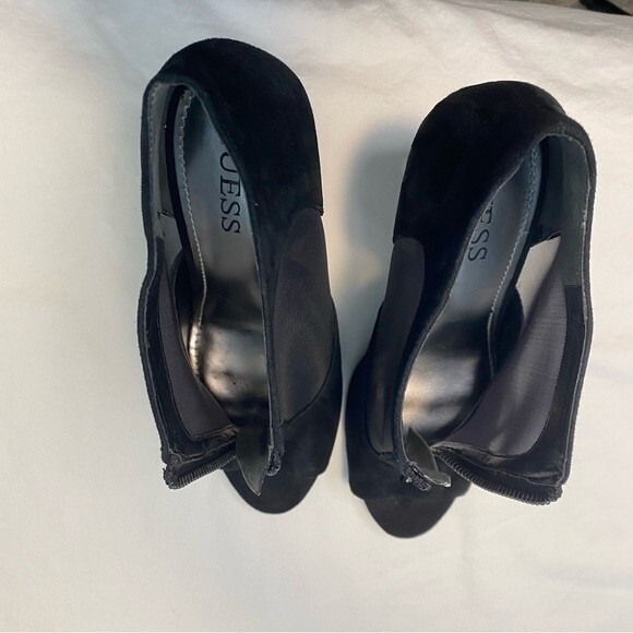 Guess Black Zipper Unique Sheer Net Suede Peep Toe Stiletto Heel Boot Shoe SZ9.5 - Picture 9 of 16